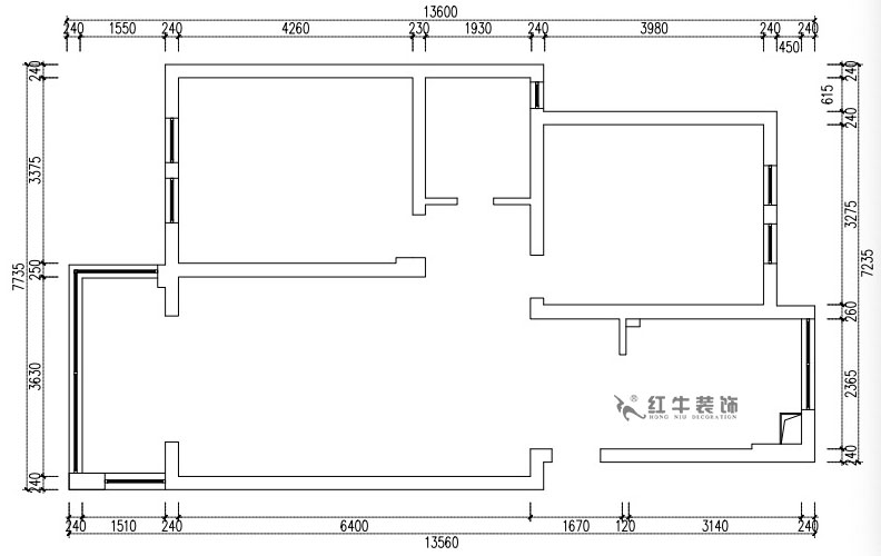 张桐玮｜仙龙湾山庄22-404-89㎡-日式原木简约风格｜2室1厅1卫｜旧房改造｜半包￥67100｜半包7万｜00_01原始结构图